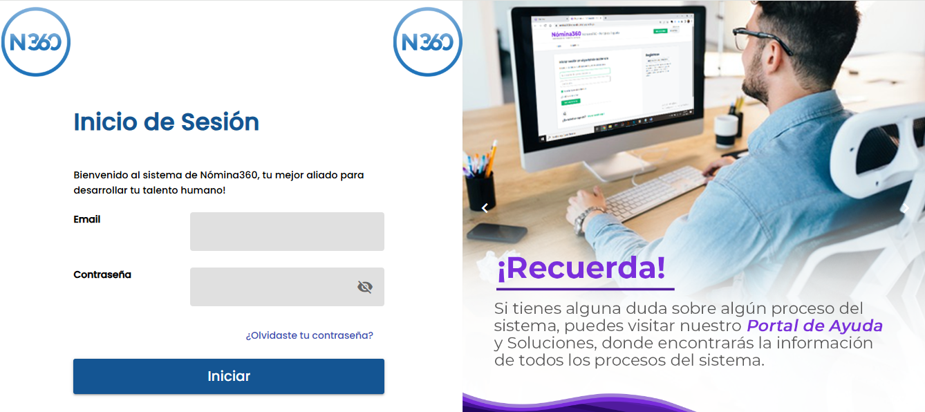 Pantalla de inicio de sesión con el enlace ¿Olvidaste tu Contraseña?