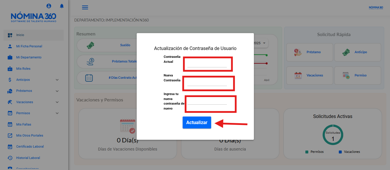 Pantalla de inicio de sesión donde ingresar correo y contraseña temporal