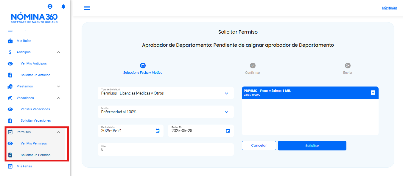 Pantalla de solicitud de permisos