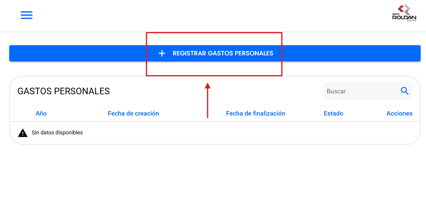 Botón + Registrar Gastos Personales en la pantalla de gastos
