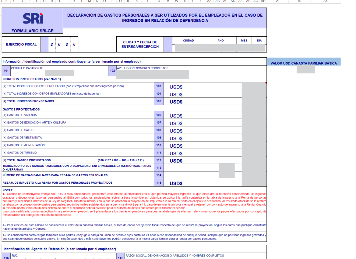 Vista previa del Formulario del SRI generado