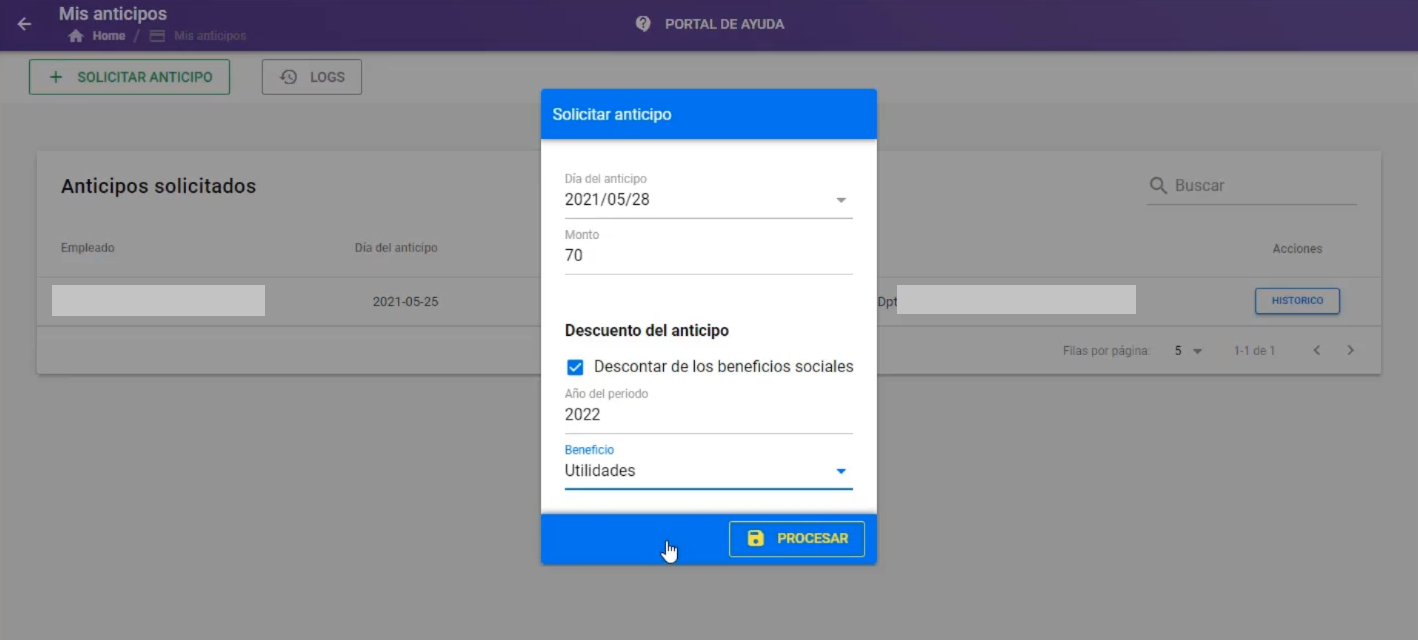 Campos de año del período y tipo de beneficio social