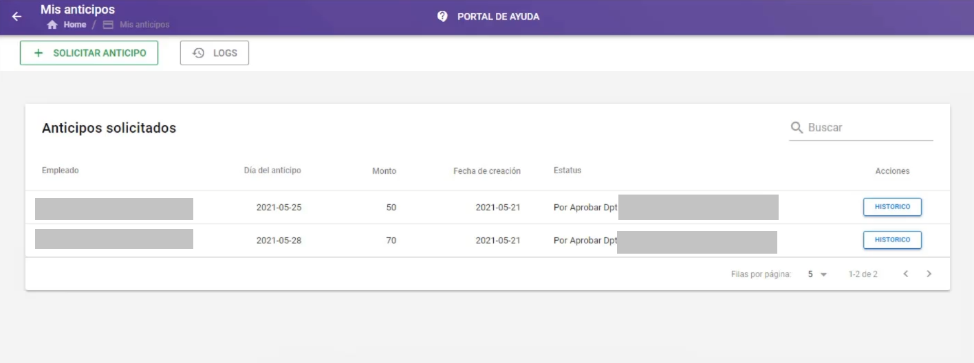 Confirmación de solicitud de anticipo generada