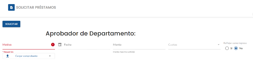 Formulario de solicitud de préstamo con los campos a completar