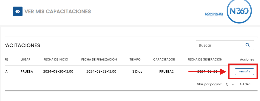 Botón Ver junto a una capacitación del listado