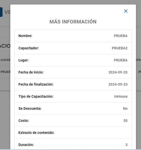 Detalle completo de la capacitación seleccionada