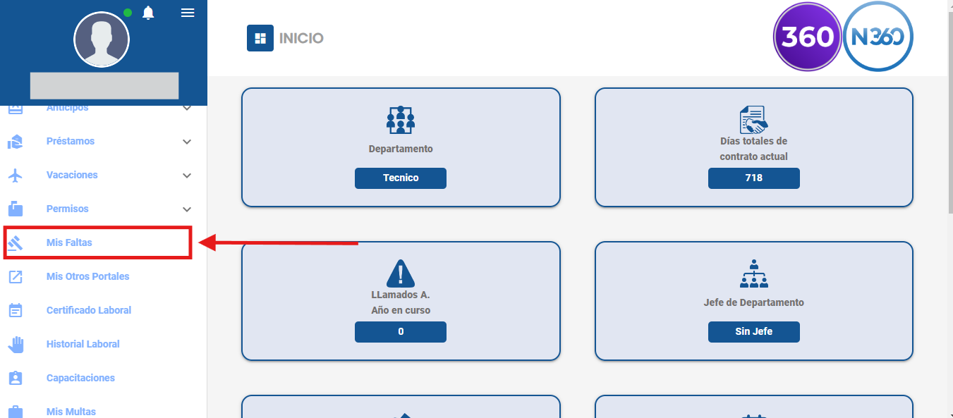 Opción Ver mis Faltas en el menú lateral