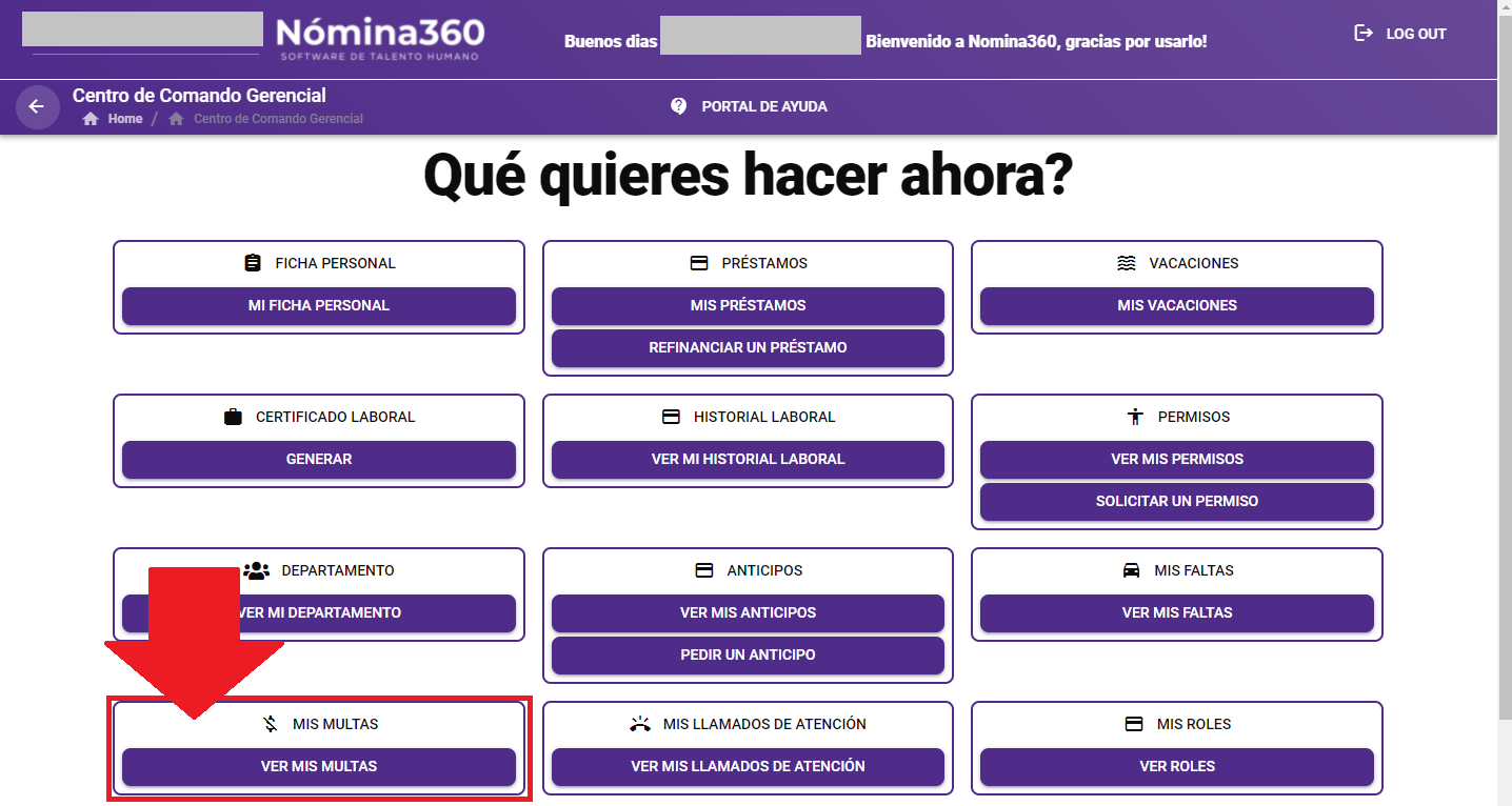 Opción Ver Mis Multas en la sección Mis Multas del menú