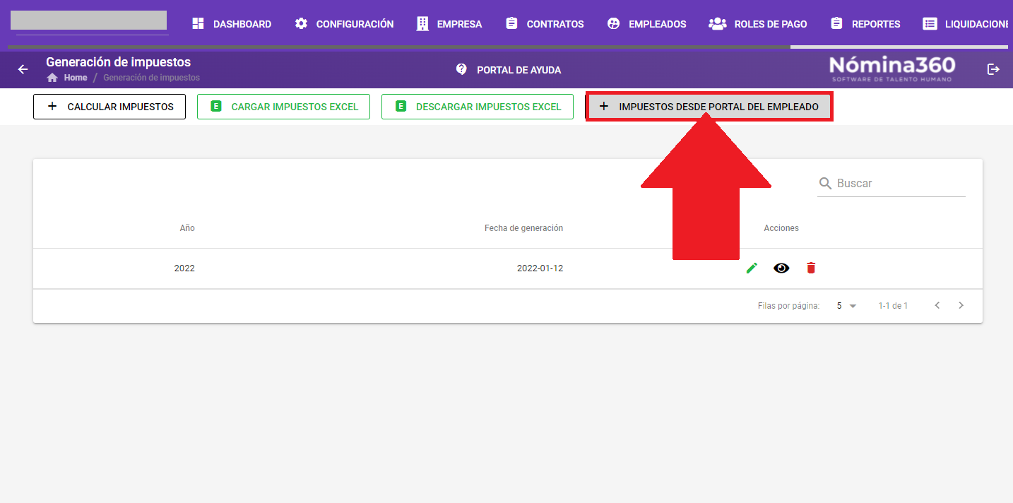 Botón + Impuestos desde Portal de Autoservicio en Generación de Impuestos