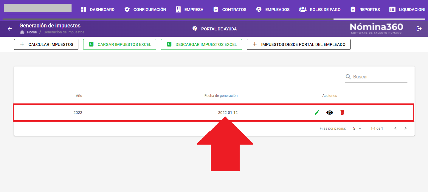 Registro de gasto aprobado en el listado del año en curso