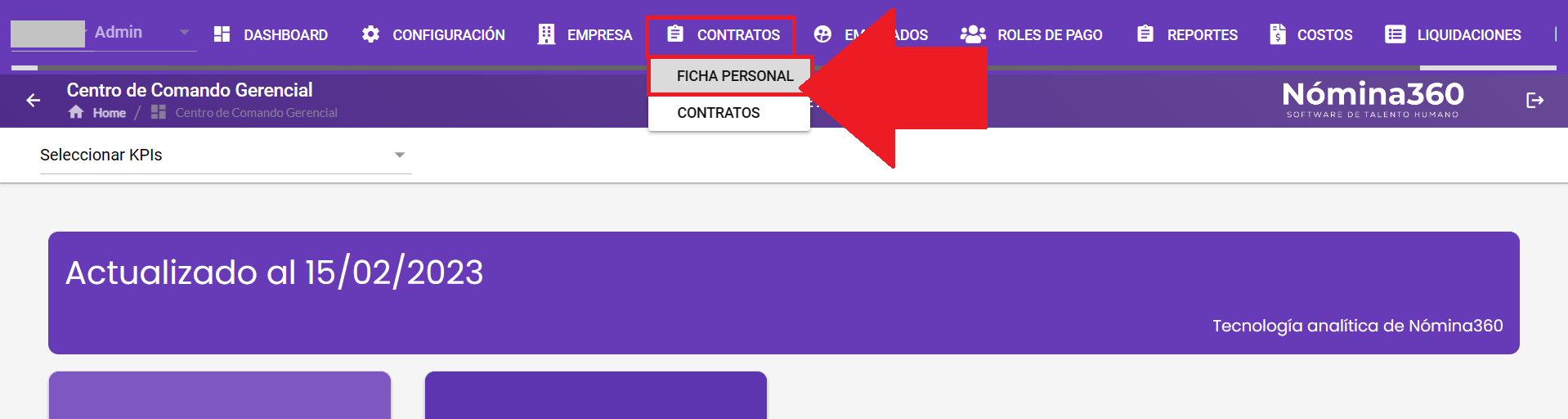 Pantalla Ficha Personal con el botón Crear Empleado