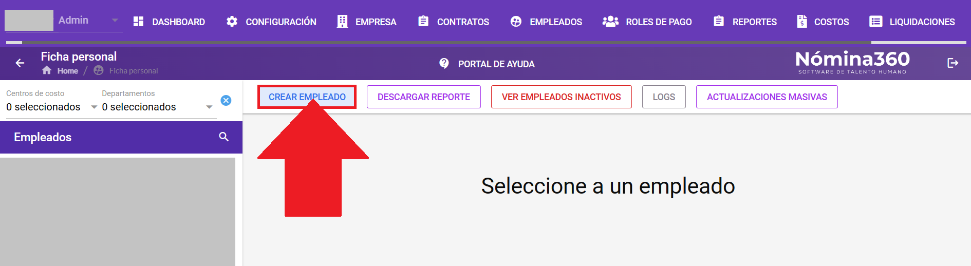 Botón Crear Empleado resaltado en la ficha personal