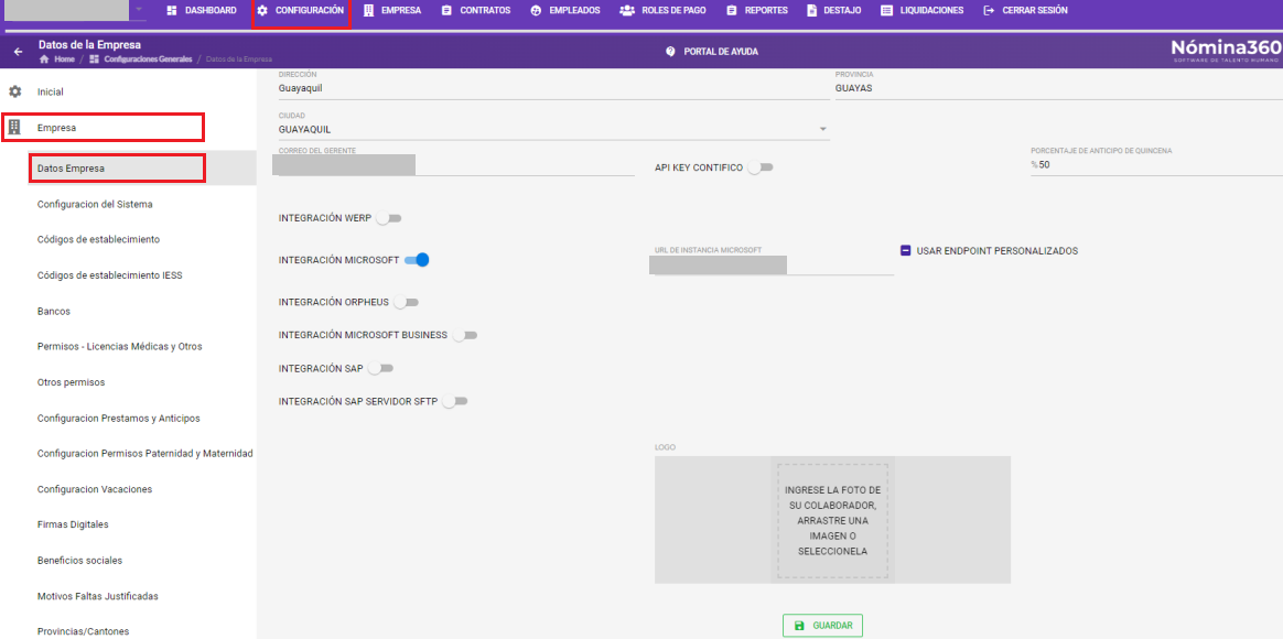 Recuadro Logo en la pantalla Datos Empresa