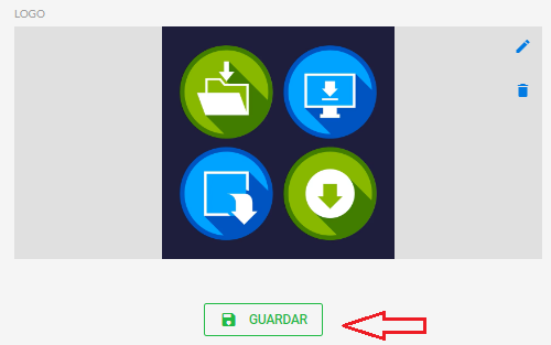 Pantalla con el logo cargado y el botón Guardar