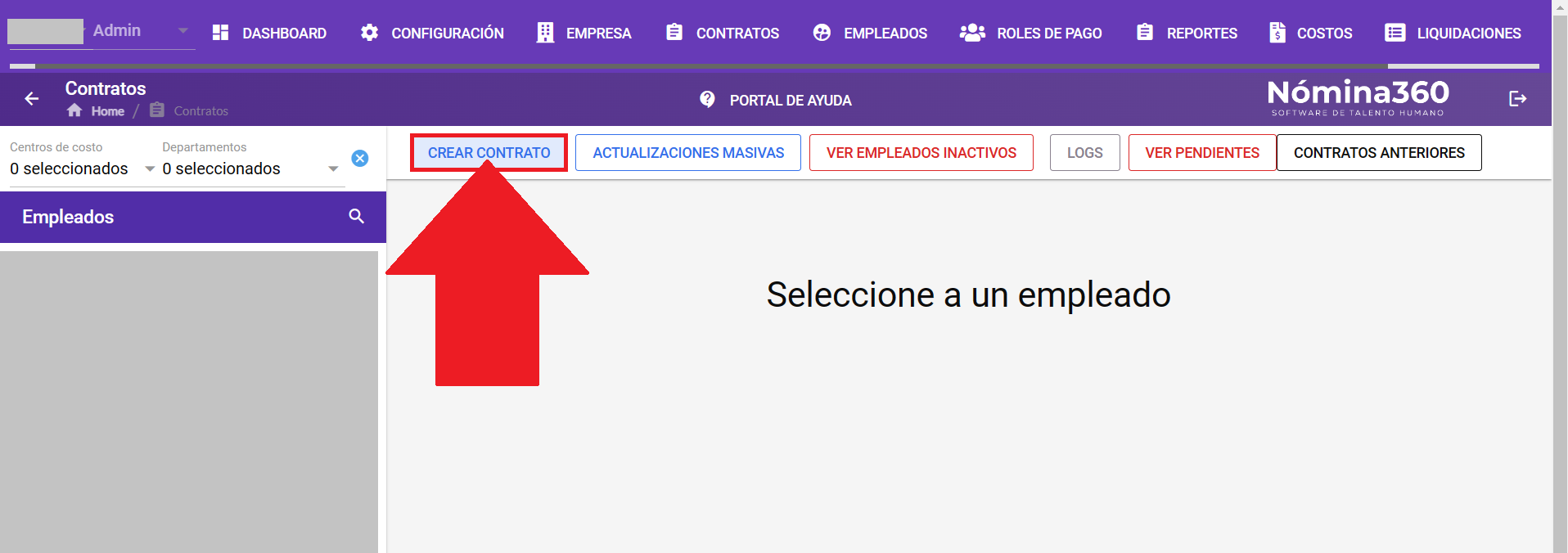 Botón Crear contrato en el listado de contratos