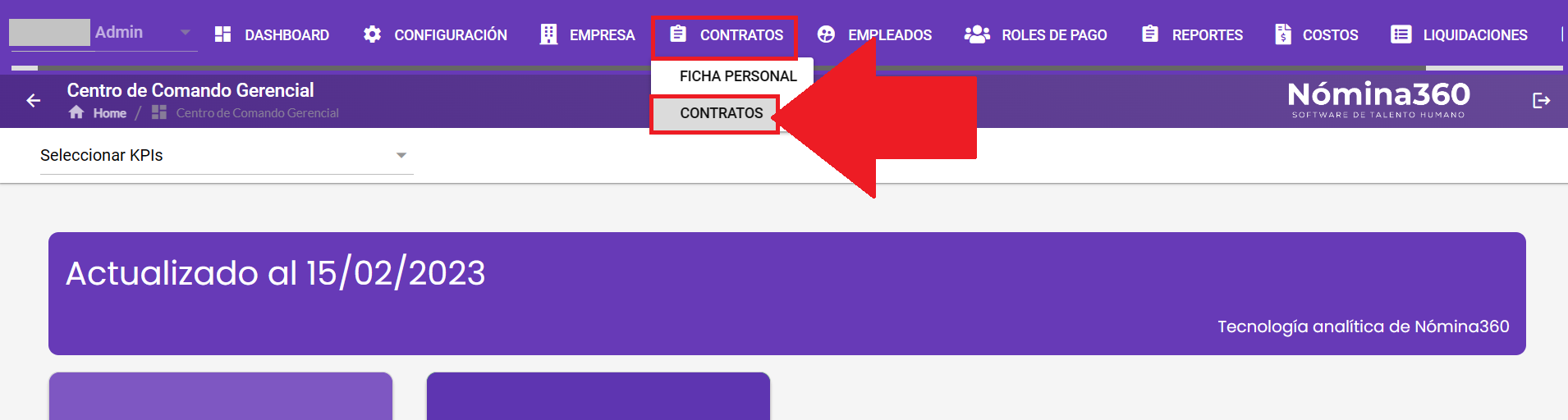 Opción Contratos dentro del menú Contratos
