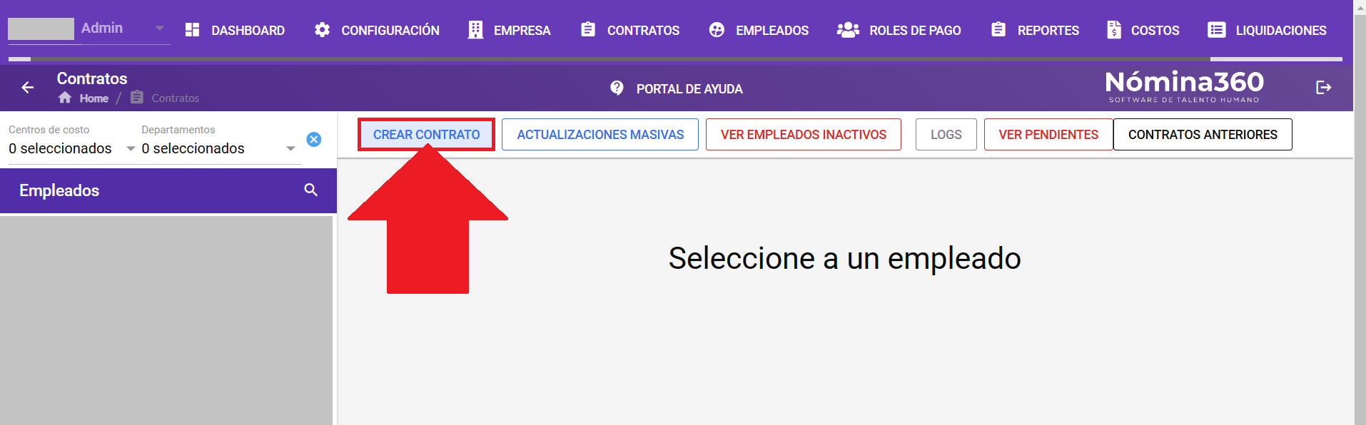 Botón Crear contrato en el listado de contratos