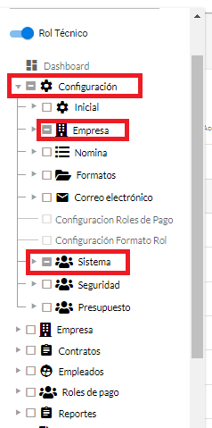 Permisos asignados automáticamente al activar Rol Técnico