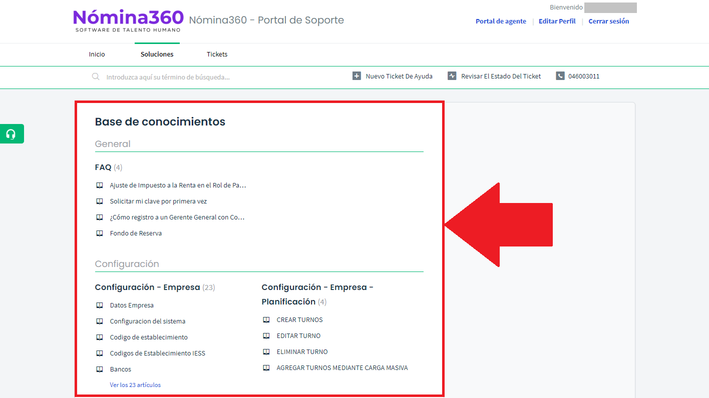 Navegación por categorías en la pestaña Soluciones