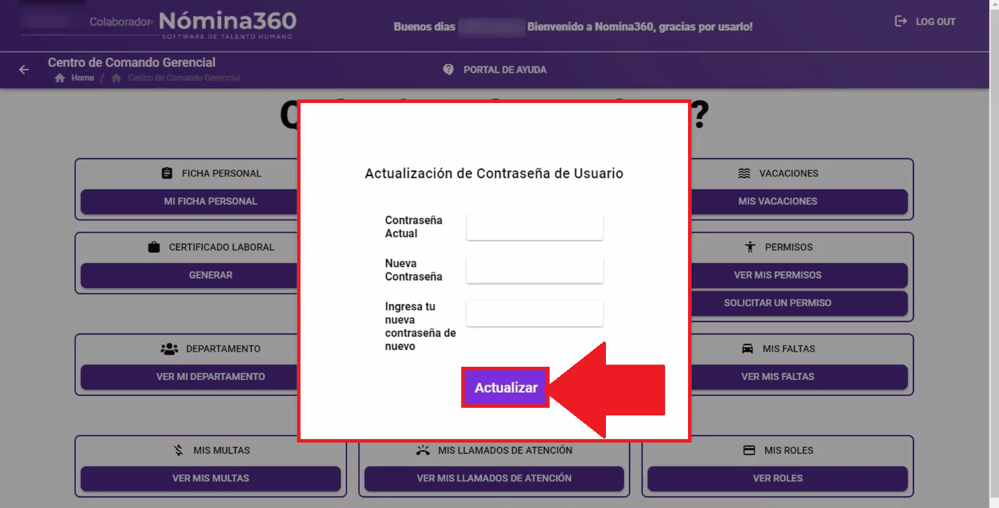 Formulario para definir la nueva contraseña