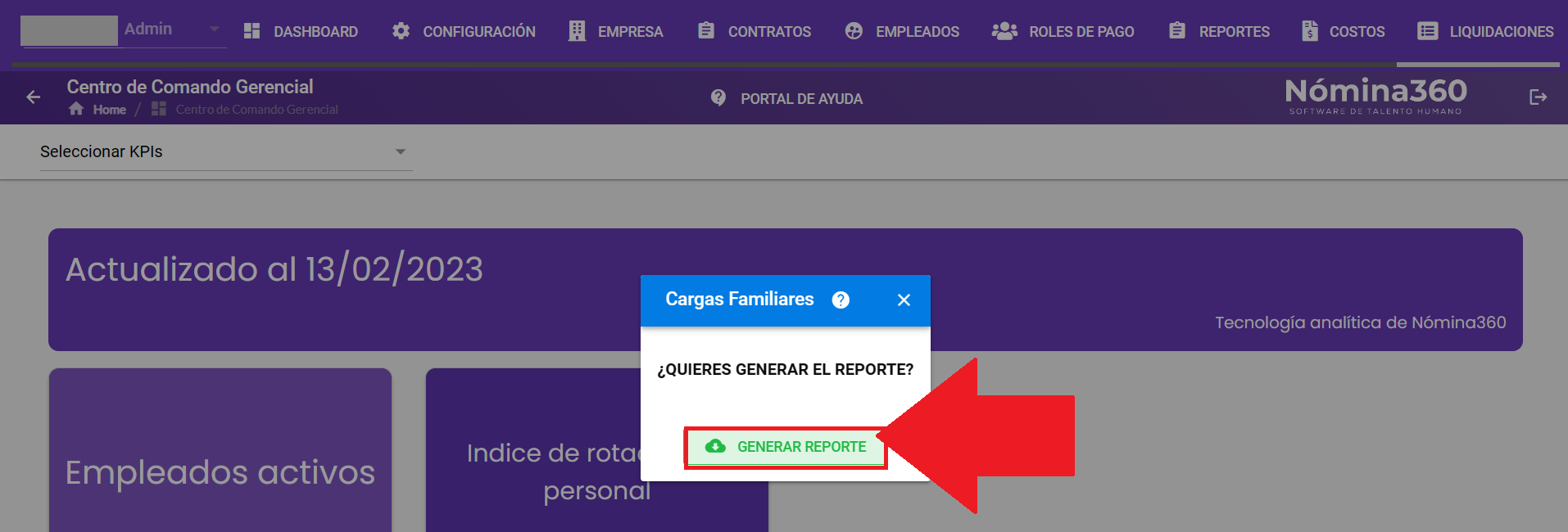Botón Generar Reporte en el reporte de cargas familiares