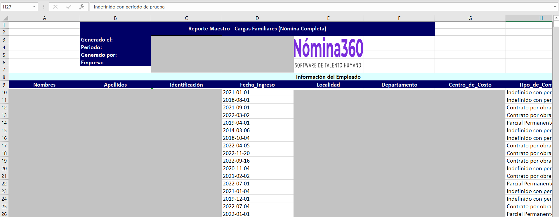 Reporte de cargas familiares con nómina completa descargado
