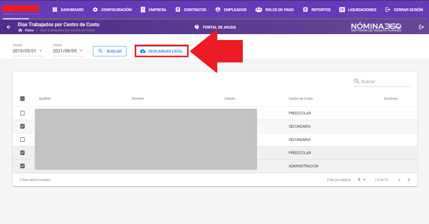 Botón Descargar Excel del reporte filtrado por empleados