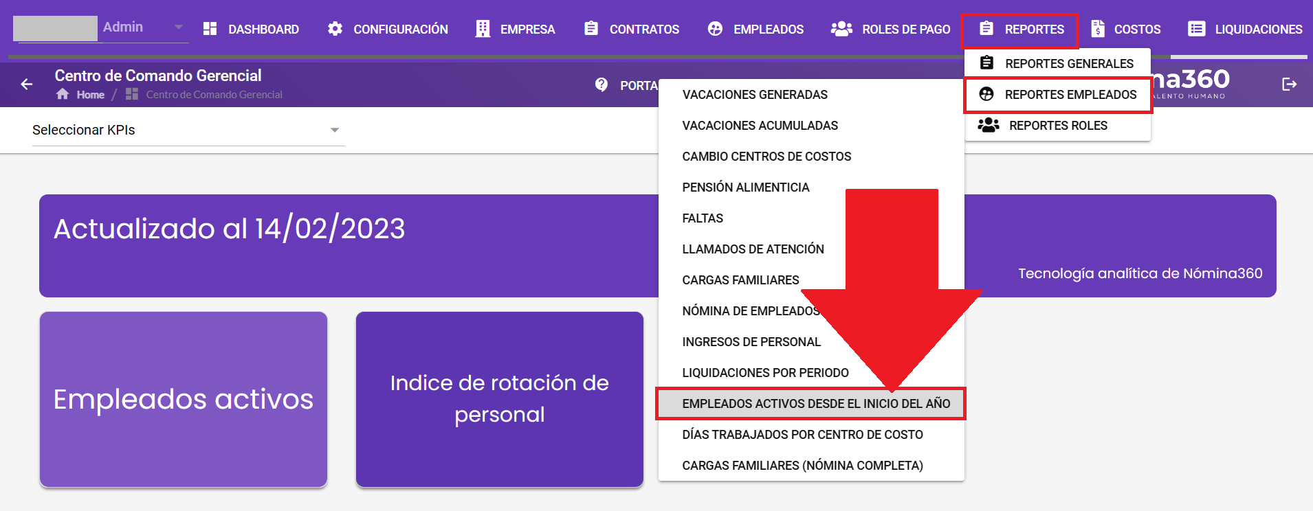 Pantalla del reporte Empleados Activos desde el Inicio de Año
