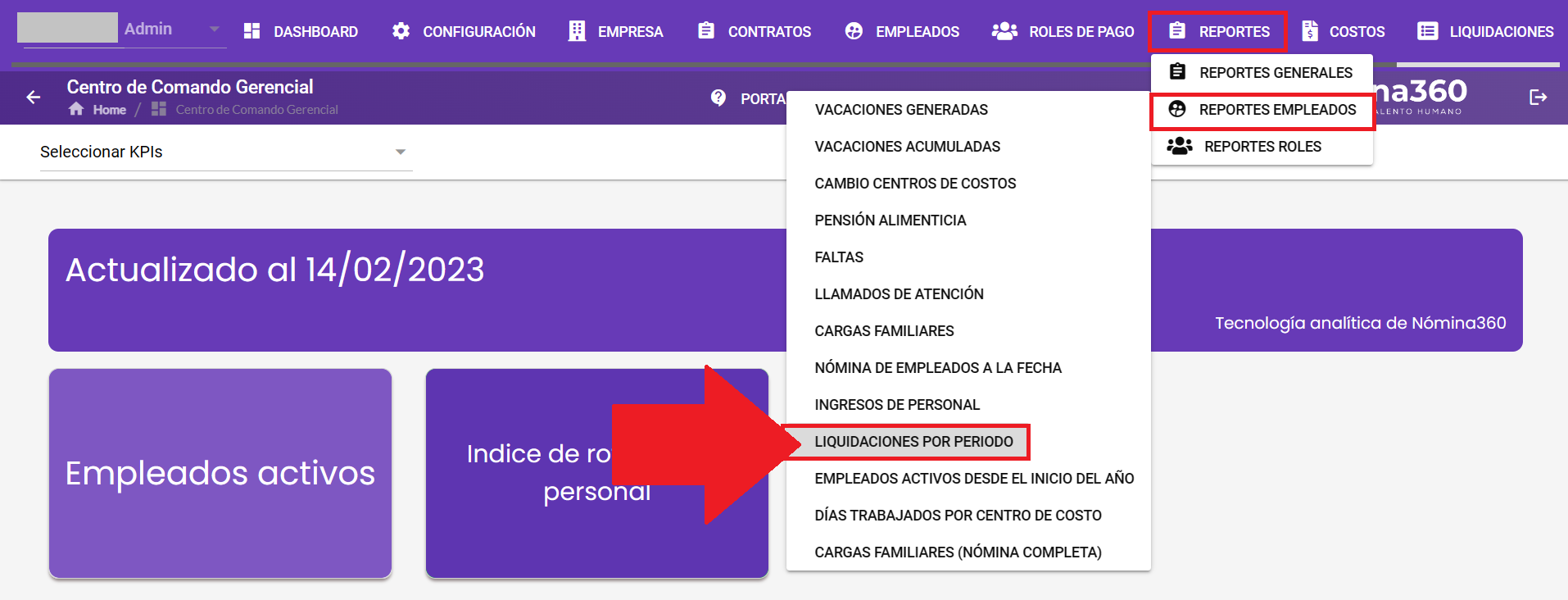 Pantalla del reporte Liquidaciones por Periodo