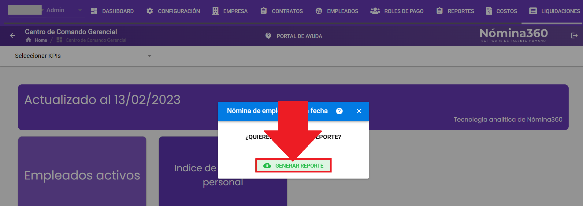 Botón Generar Reporte en el reporte de nómina a la fecha