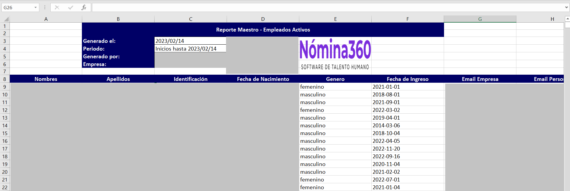 Reporte de nómina de empleados a la fecha descargado