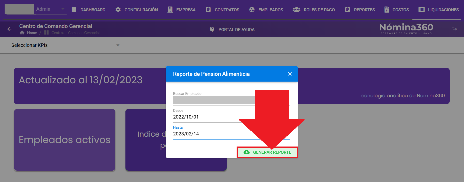 Botón Generar Reporte en el reporte de pensión alimenticia