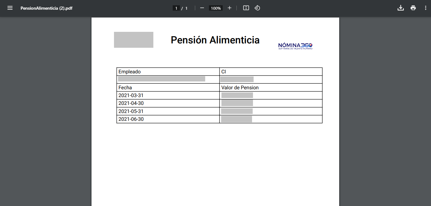 Reporte de pensión alimenticia descargado