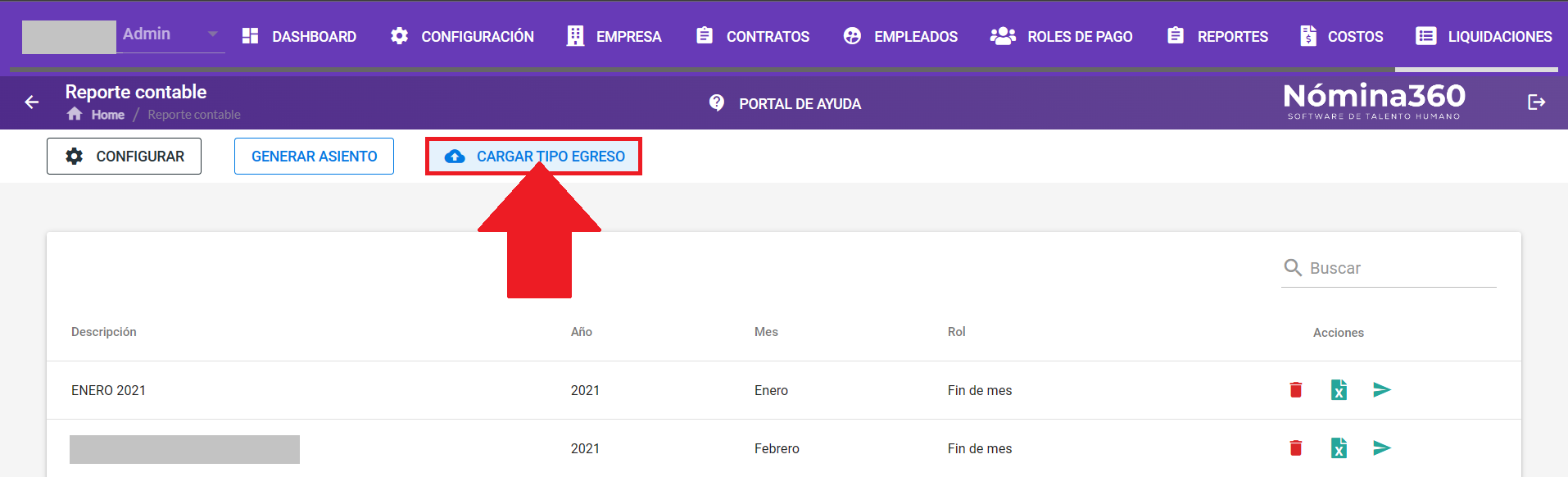 Opción Cargar Tipo de Egreso en el reporte contable