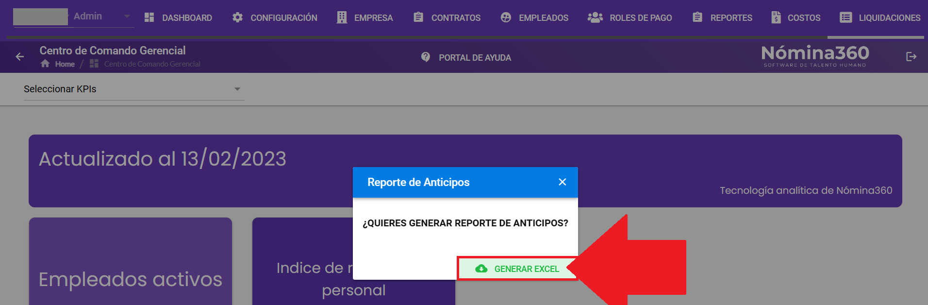 Botón Generar Excel en el reporte de Anticipos
