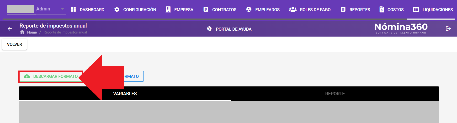 Botón Descargar formato dentro de Configurar Reporte
