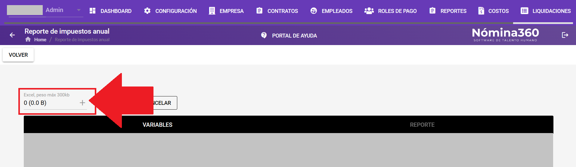 Botón + para cargar el archivo del formato anual