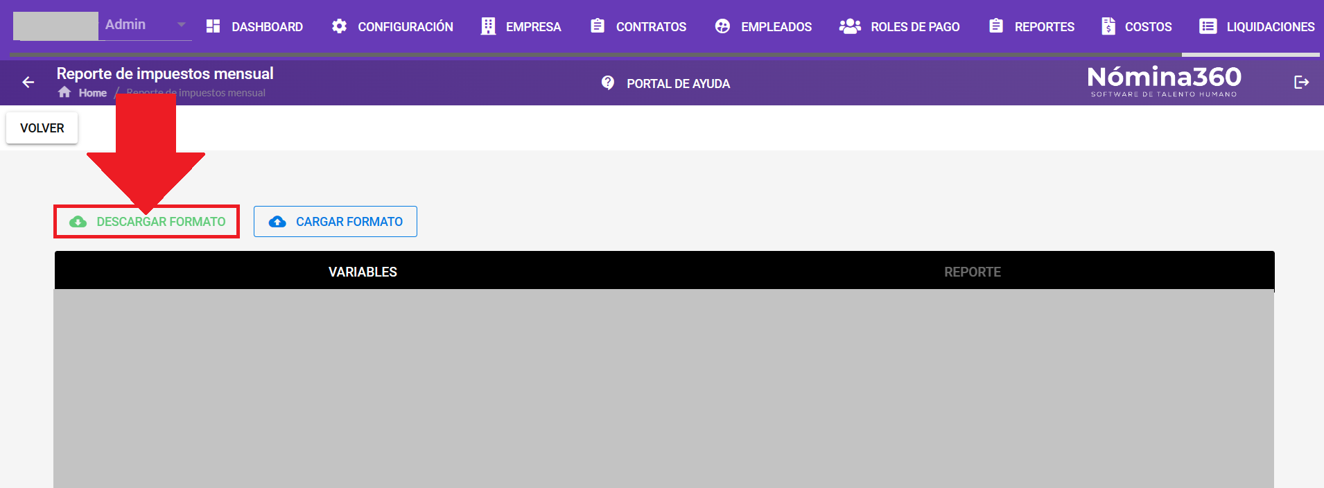 Botón Descargar formato dentro de Configurar Reporte
