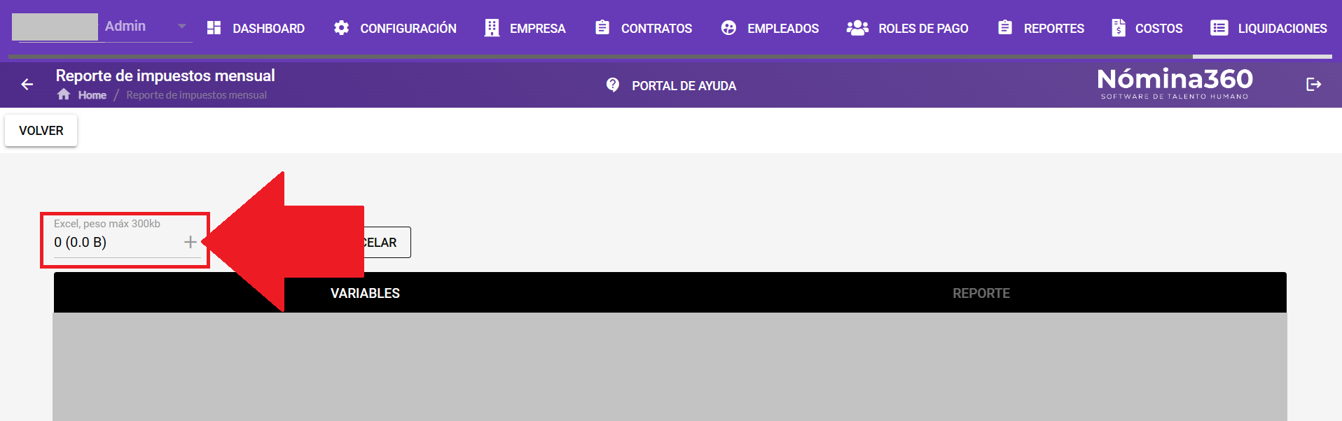 Botón + para cargar el archivo del formato