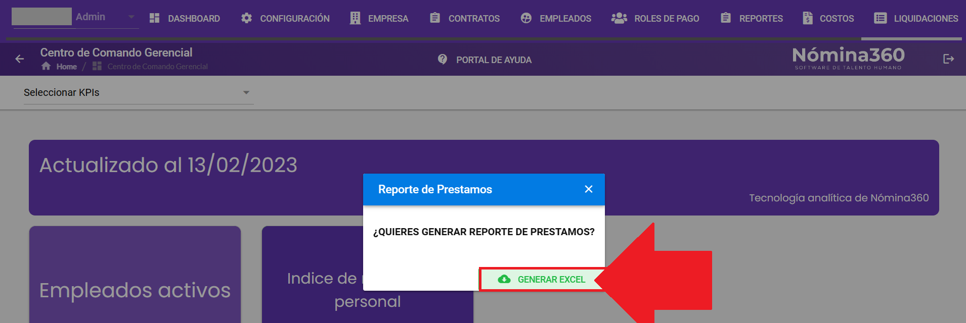 Botón Generar Excel en el reporte de Préstamos