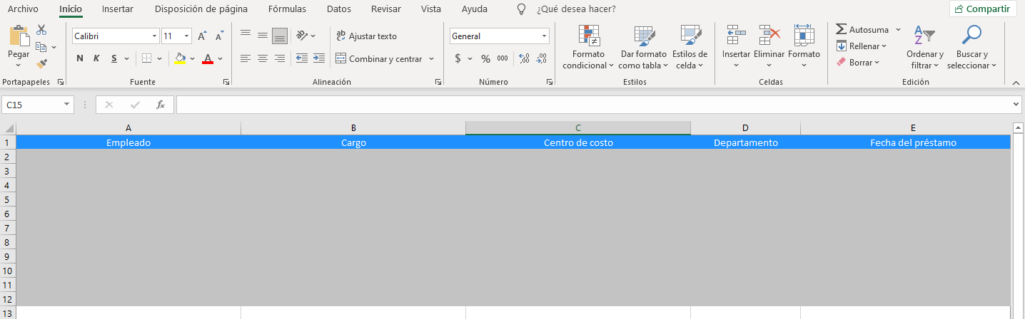 Archivo Excel descargado del reporte de Préstamos
