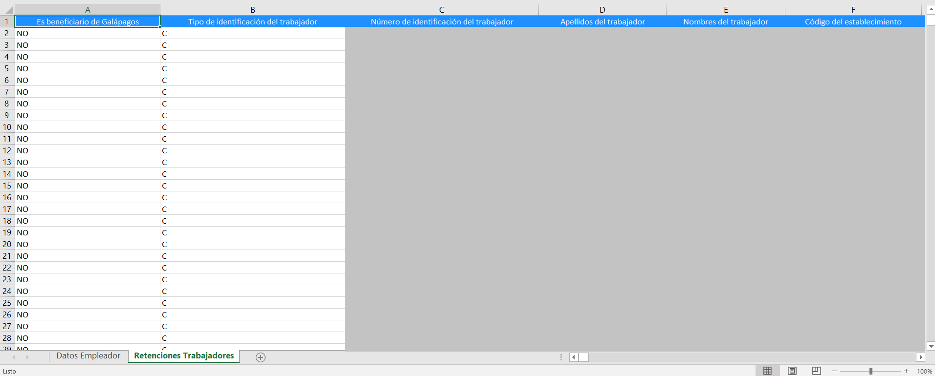 Reporte RDEP descargado en formato Excel