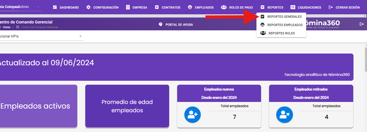 Categoría Reportes Generales en el menú de reportes