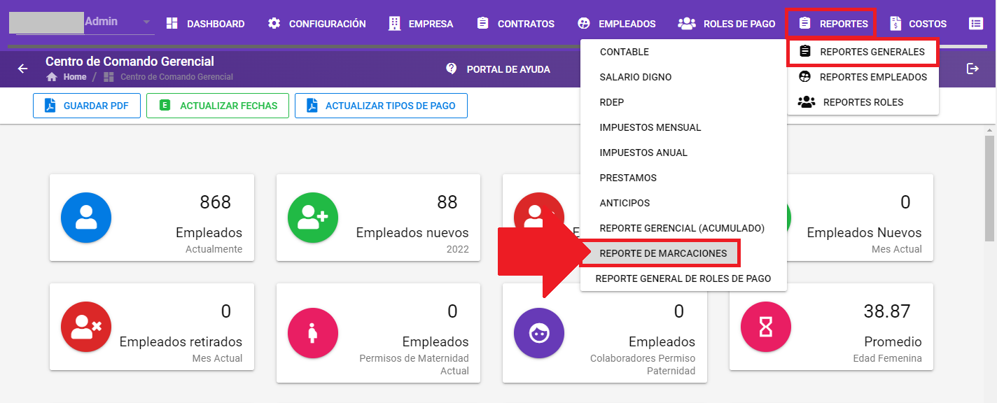Pantalla del Reporte de Marcaciones