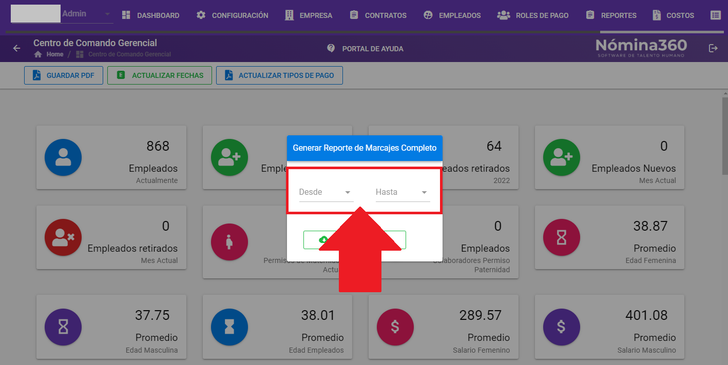 Campos Desde y Hasta para definir el rango de fechas