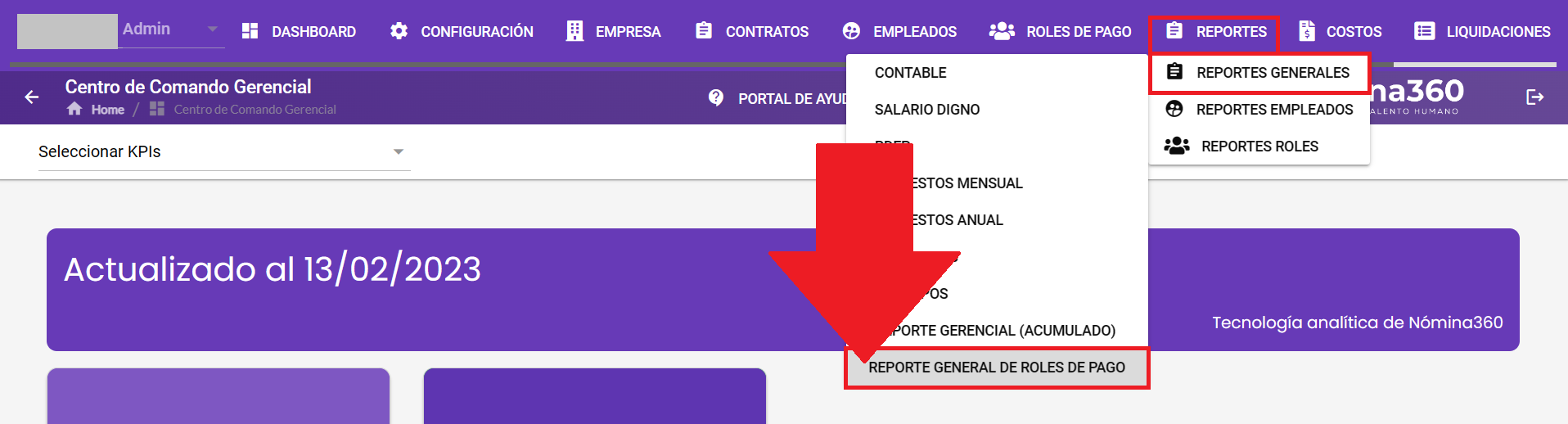Pantalla del Reporte General de Roles de Pago