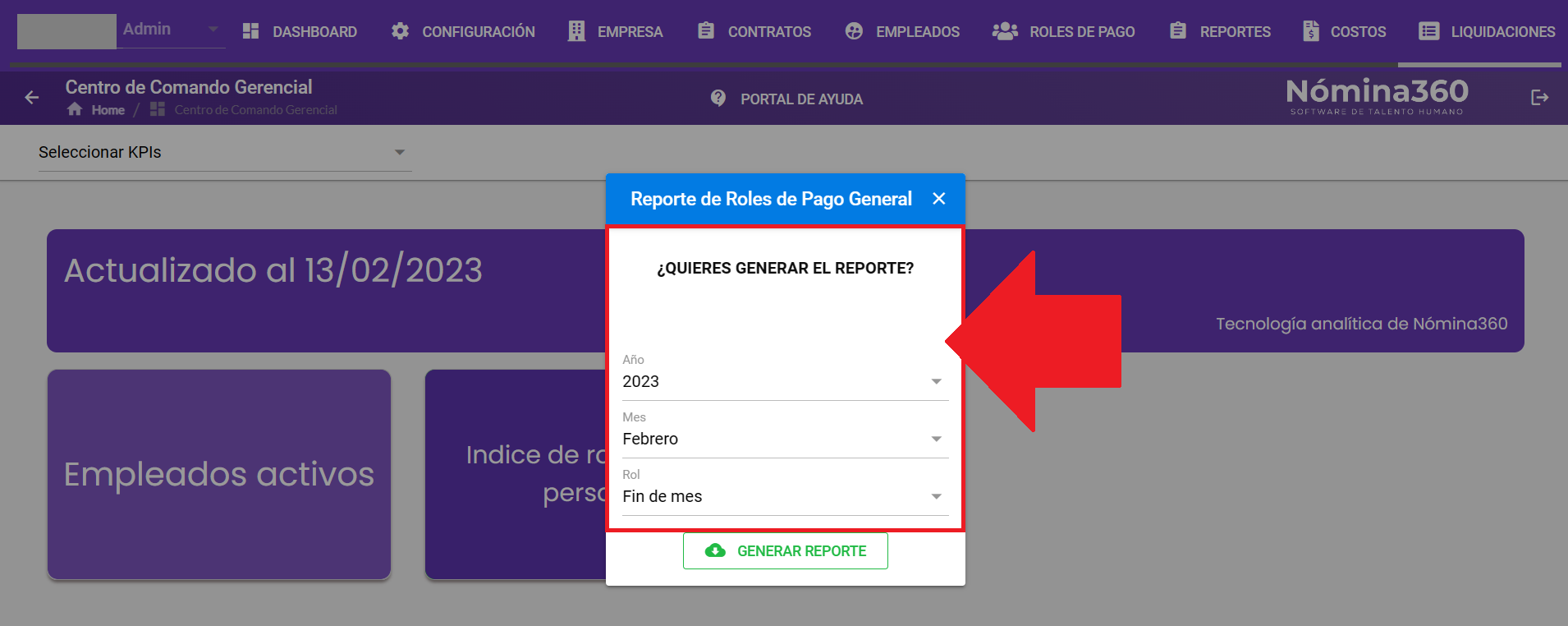 Campos Año, Mes y Tipo de Rol del reporte general