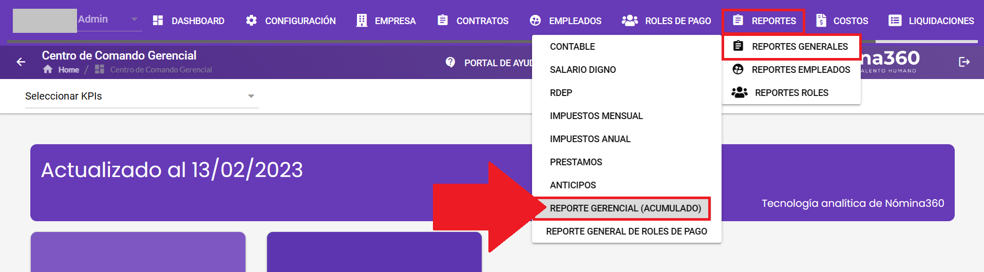 Pantalla del Reporte Gerencial Acumulado