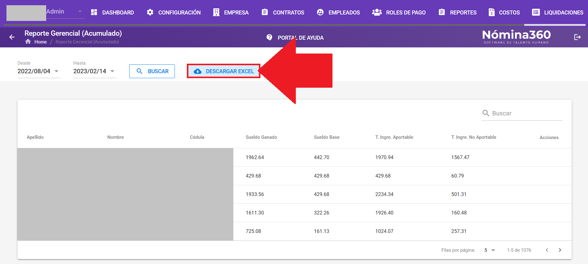Botón Descargar Excel en el reporte gerencial acumulado