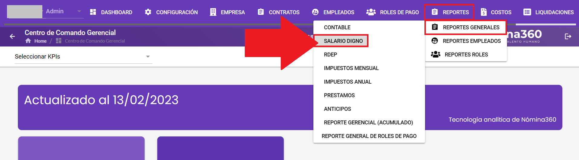 Pantalla del reporte Salario Digno
